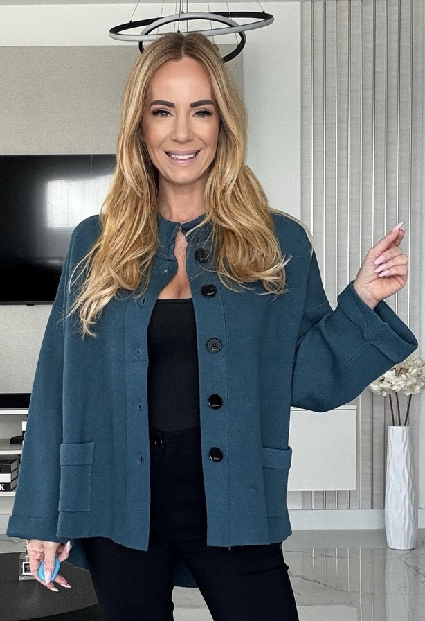Suzett kardigán pávakék – Lezser, zsebes kardigán – Innova Fashion